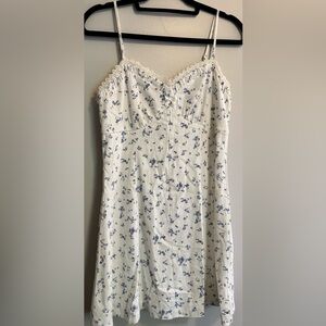 Floral Lace Trim Dress - Blue and White